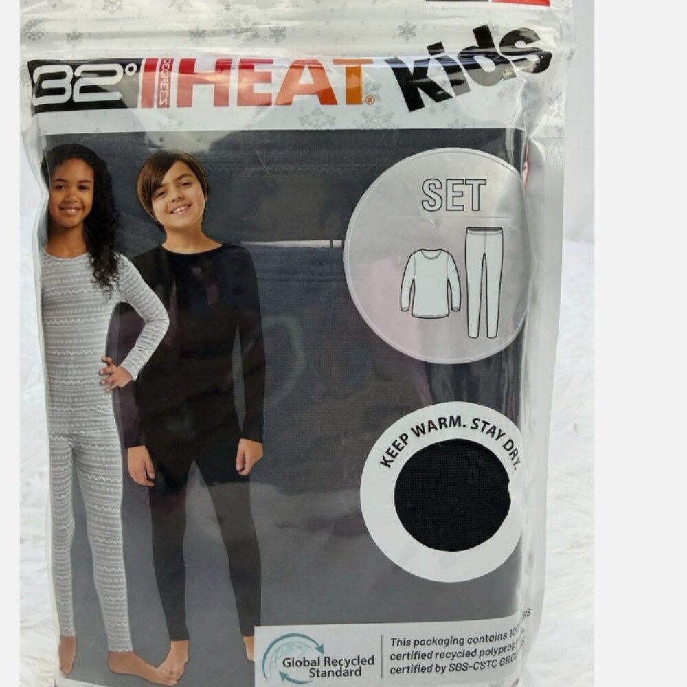 32 Degrees Heat Kids Long Sleeve Crew Neck Legging Set Black sz M (8/10) NWT